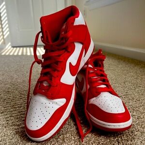 Nike Dunk Mens 12 High Championship White Red Leather Lace Up Sneaker Shoe